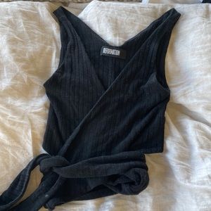 Reformation black wrap crop top